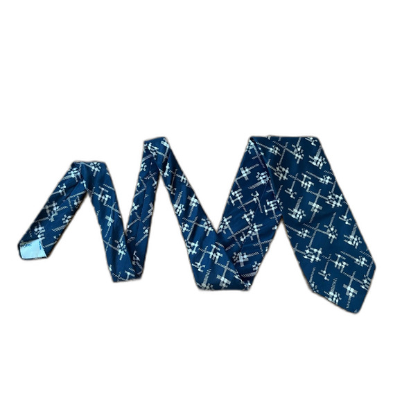 YSL Yves Saint Laurent Blue Abstract Pattern Silk Neck Tie - Picture 1 of 6